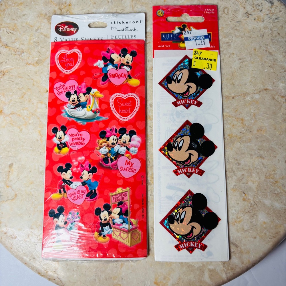 Vintage Disney Mikey‎ Minnie Mouse Sticker Lot Hallmark Valentine NOS
